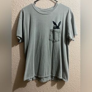 grey and black playboy shirt